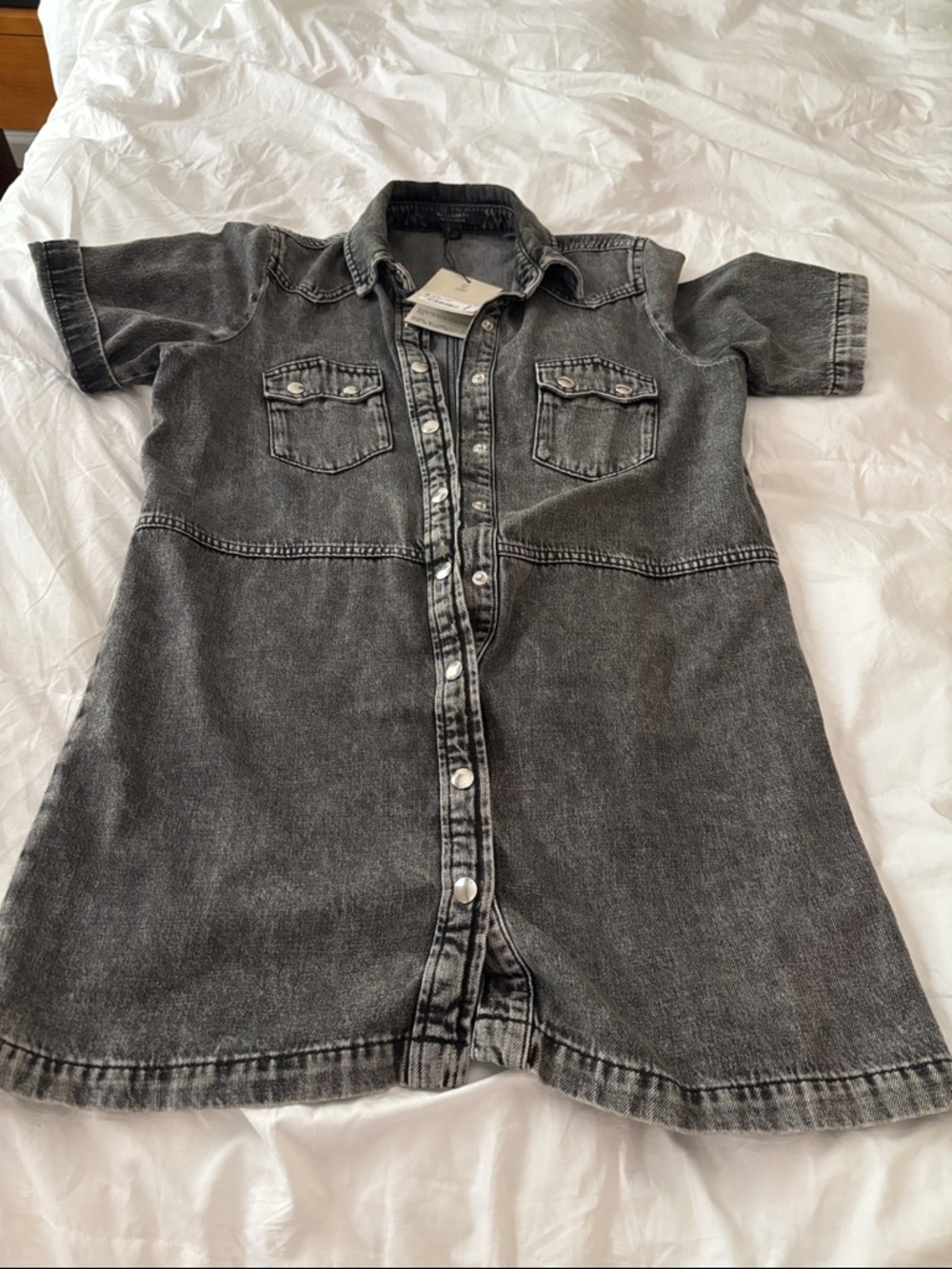 All Saints Black Washed Denim Mini Dress